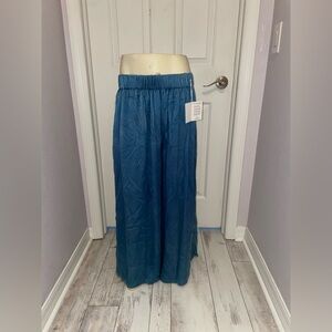 MBS Miranda Bennett Studio “Hepburn” Blue Wide-Leg Silk Pants
